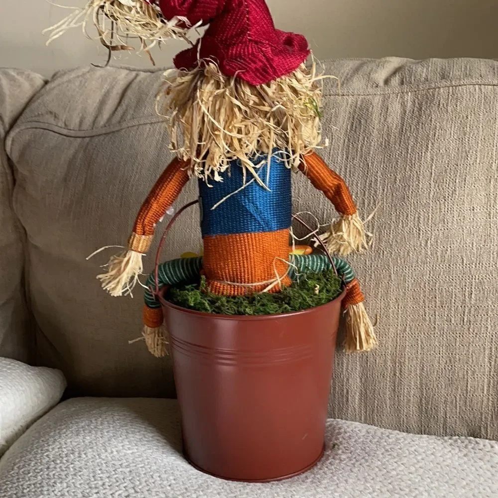 “I Love Autumn” Halloween Decor Scarecrow in a Bucket